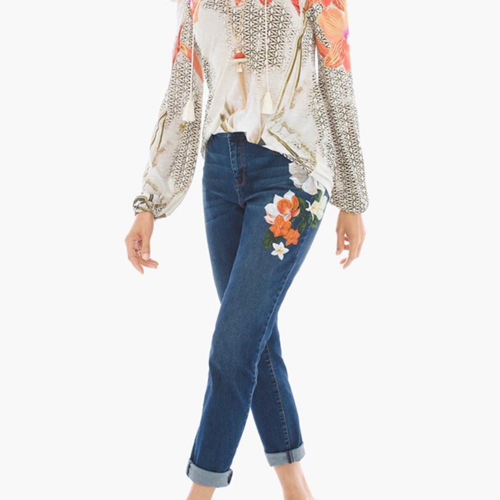 PAINTED BOTANICAL GIRLFRIEND ANKLE JEANS